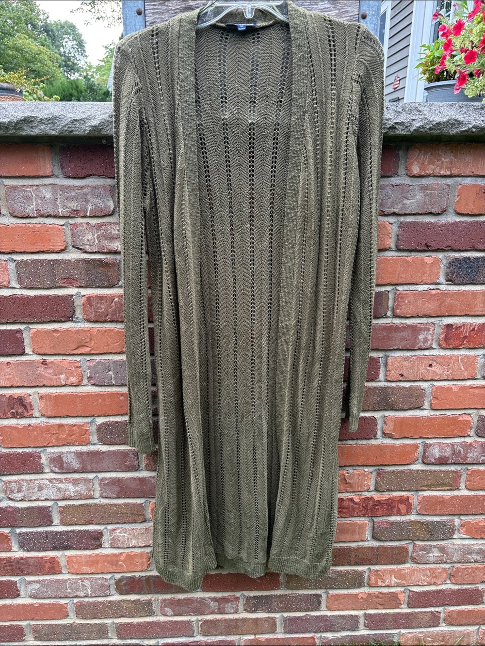 Olive Open-Front Knit Long Cardigan Sweater